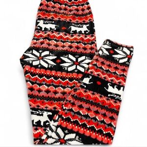 Festive Velour Red and Black Leggings, L